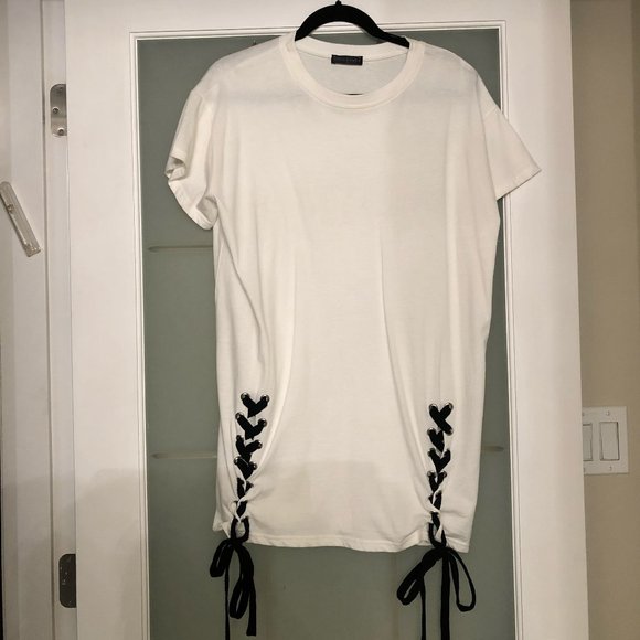 White Coco & Yves T Shirt Dress with Black Ties - Picture 2 of 4